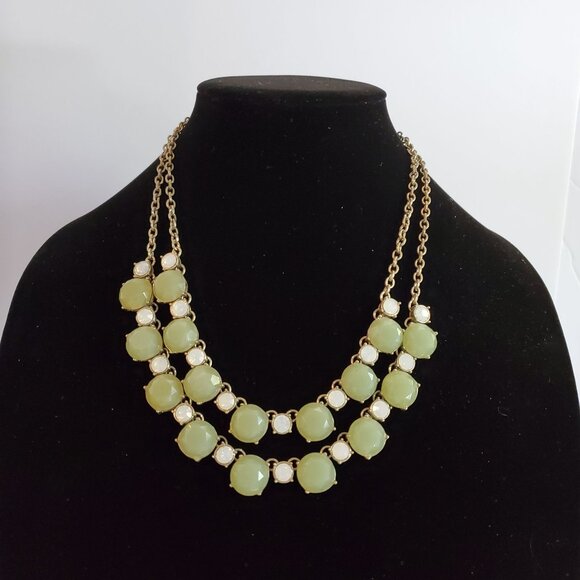 RARE Ann Taylor Loft Double Strand Necklace Green Rhinestones - Picture 1 of 7